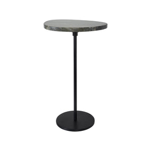 Adeline Side Table featuring a unique oval black marble top and sleek black metal stand.