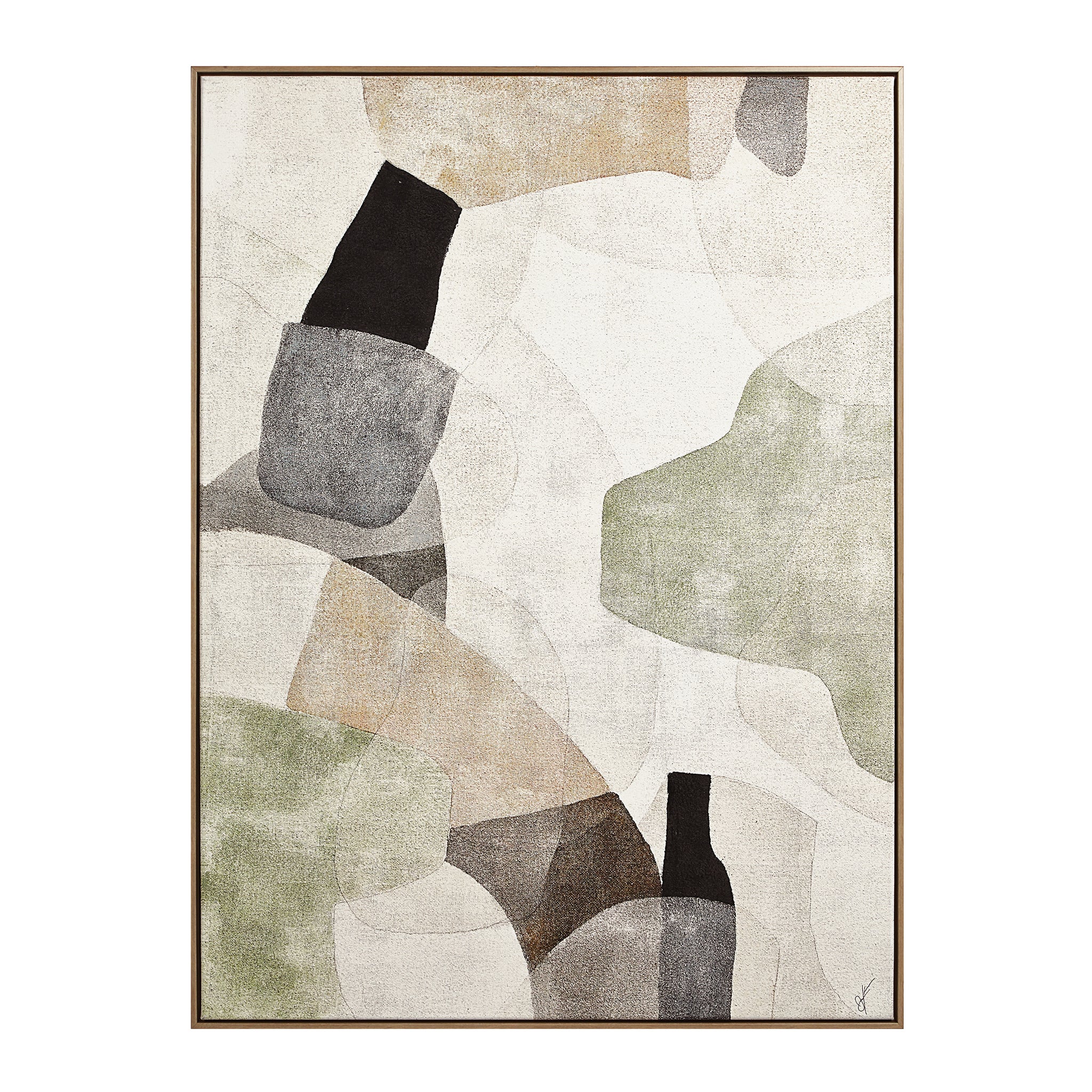 Nala Canvas Art featuring abstract shapes in earthy tones of green, beige, and black.