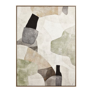Nala Canvas Art featuring abstract shapes in earthy tones of green, beige, and black.