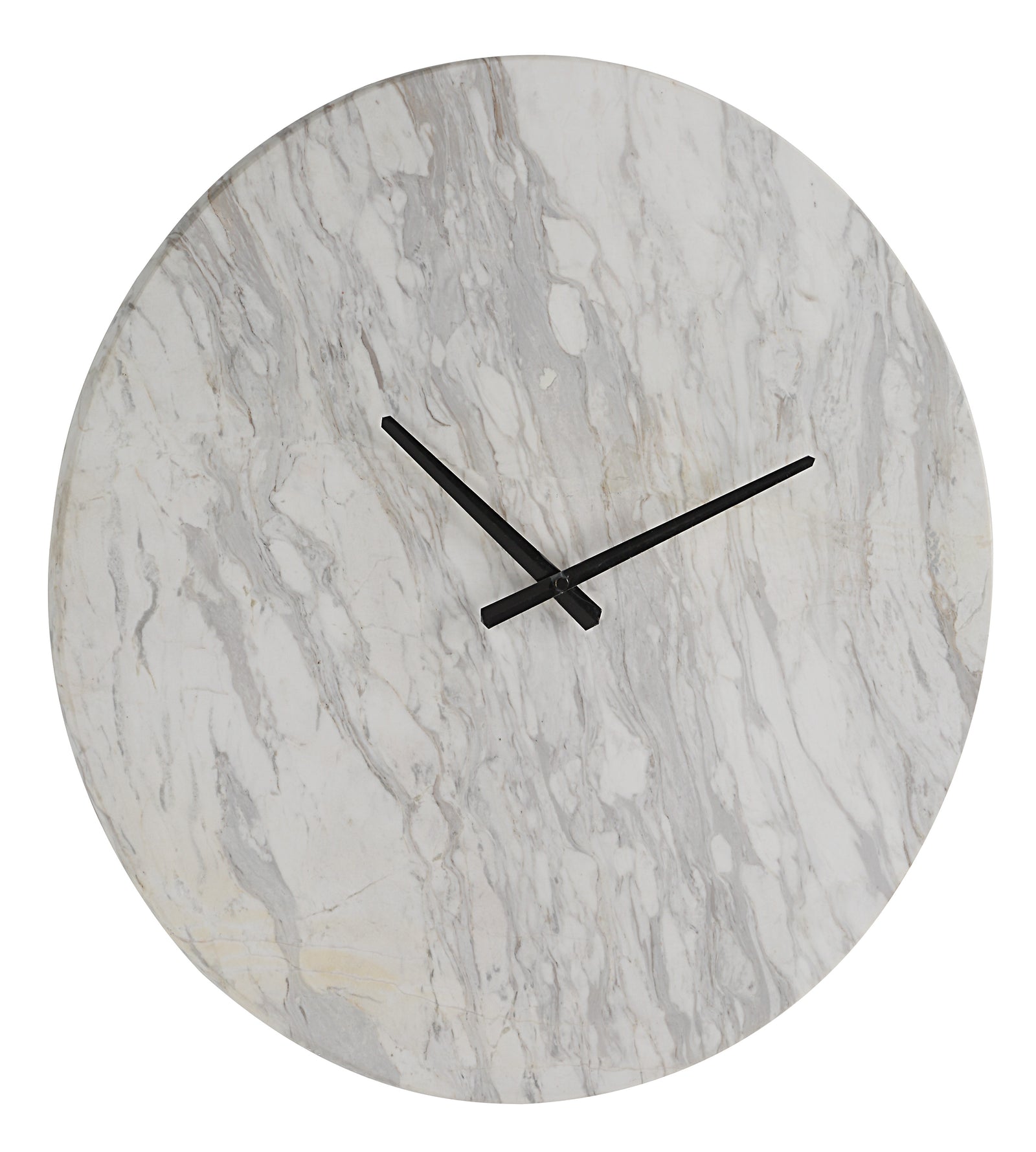 Dayton clock with a round white marble face and black hands