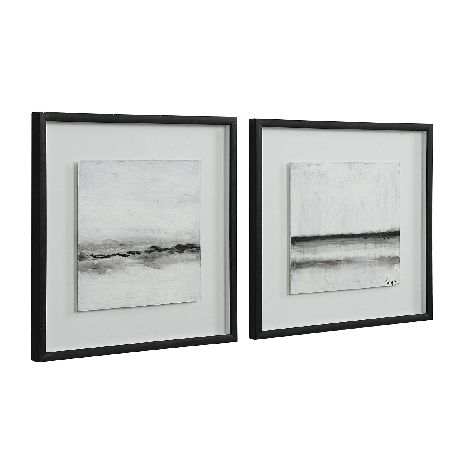 Tangelo wall art by Renwil featuring two black and white abstract paintings in frames.