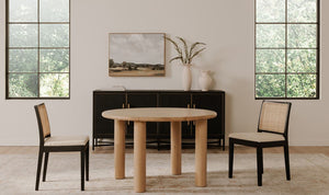 angle view of Milo Round Dining Table Oak luxury Table