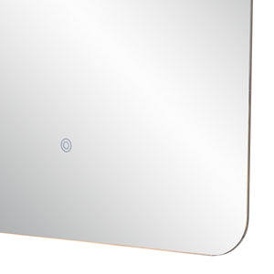 Close-up of the Rimini Led Mirror, highlighting the circular power button.