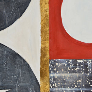 Close-up of Marron canvas art highlighting the red, gray, and gold details.