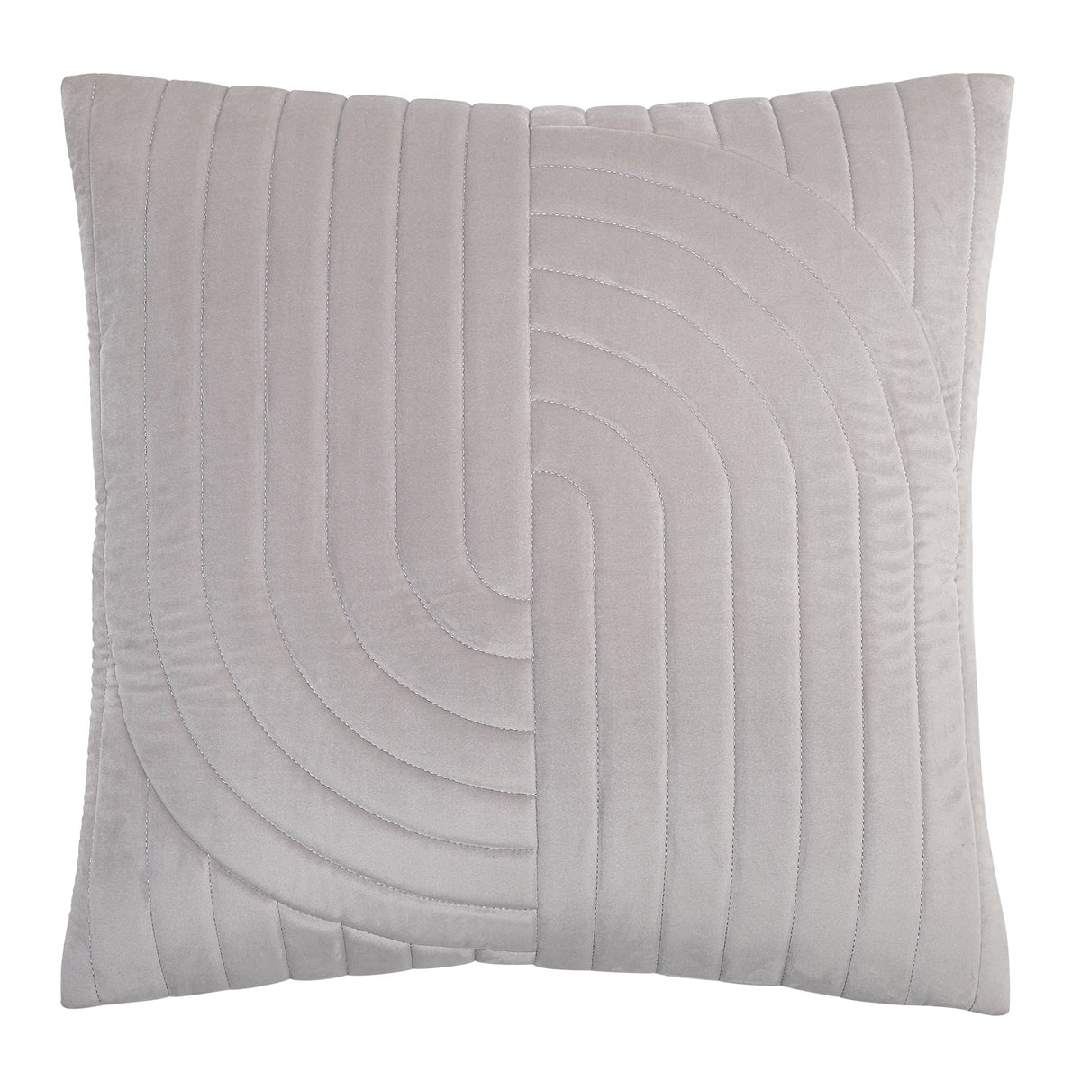 Ultar Indoor Pillow in light gray with quilted curved pattern.