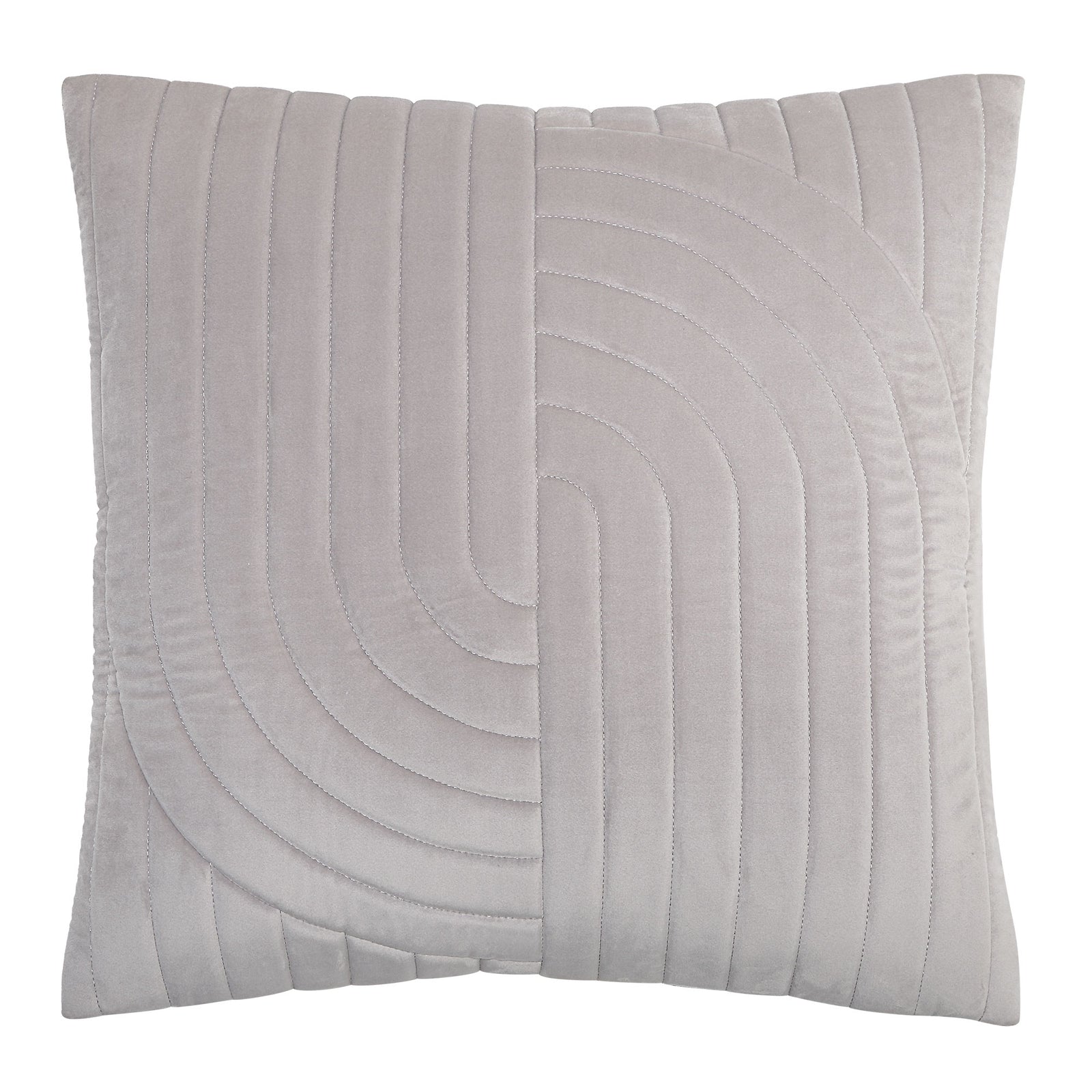 Ultar Indoor Pillow in light gray with quilted curved pattern.