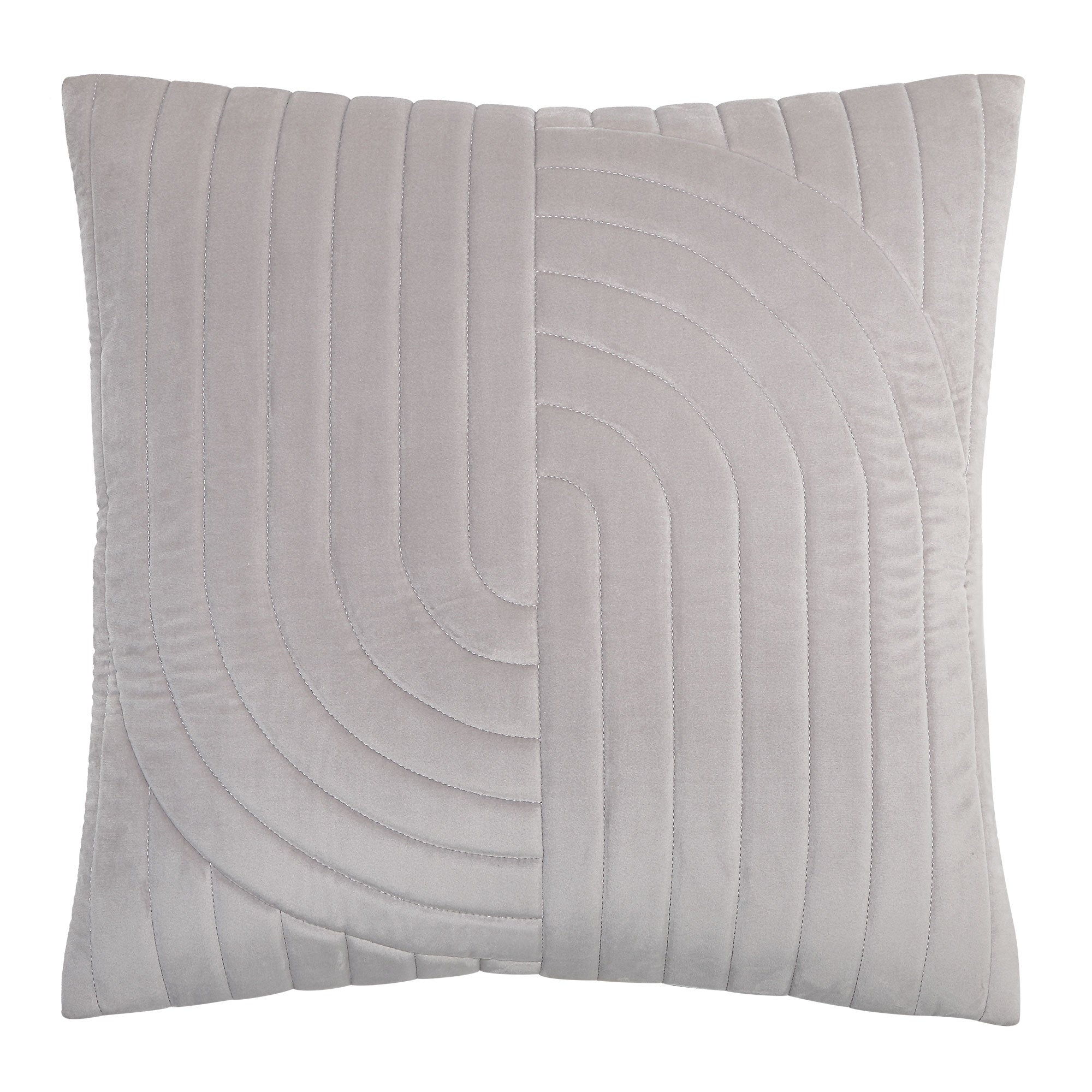 Ultar Indoor Pillow in light gray with quilted curved pattern.