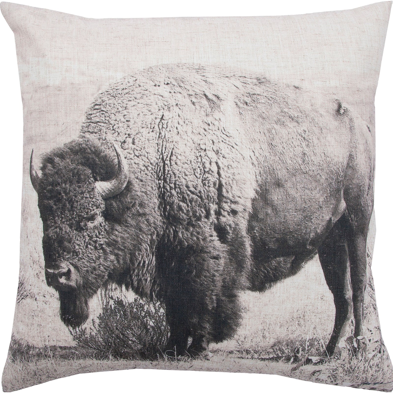 Russ indoor pillow featuring a black and white buffalo graphic on a textured fabric.