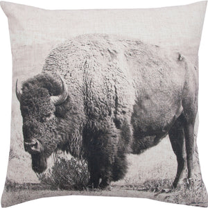 Russ indoor pillow featuring a black and white buffalo graphic on a textured fabric.