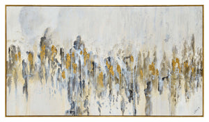 Kobi canvas art featuring abstract design with gold accents on a light gray background