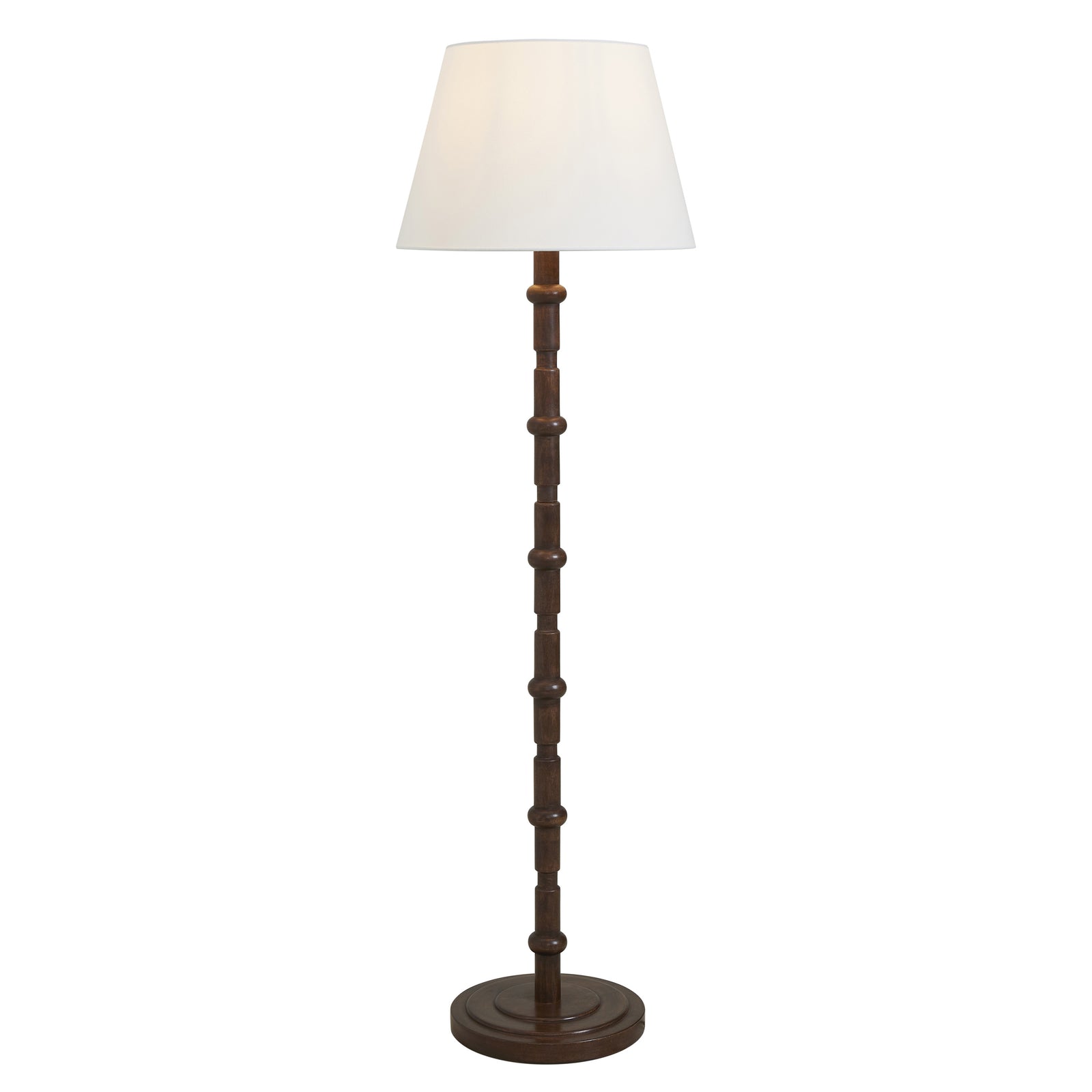 Odlam floor lamp with a white shade and dark wooden base, showcasing a classic design.