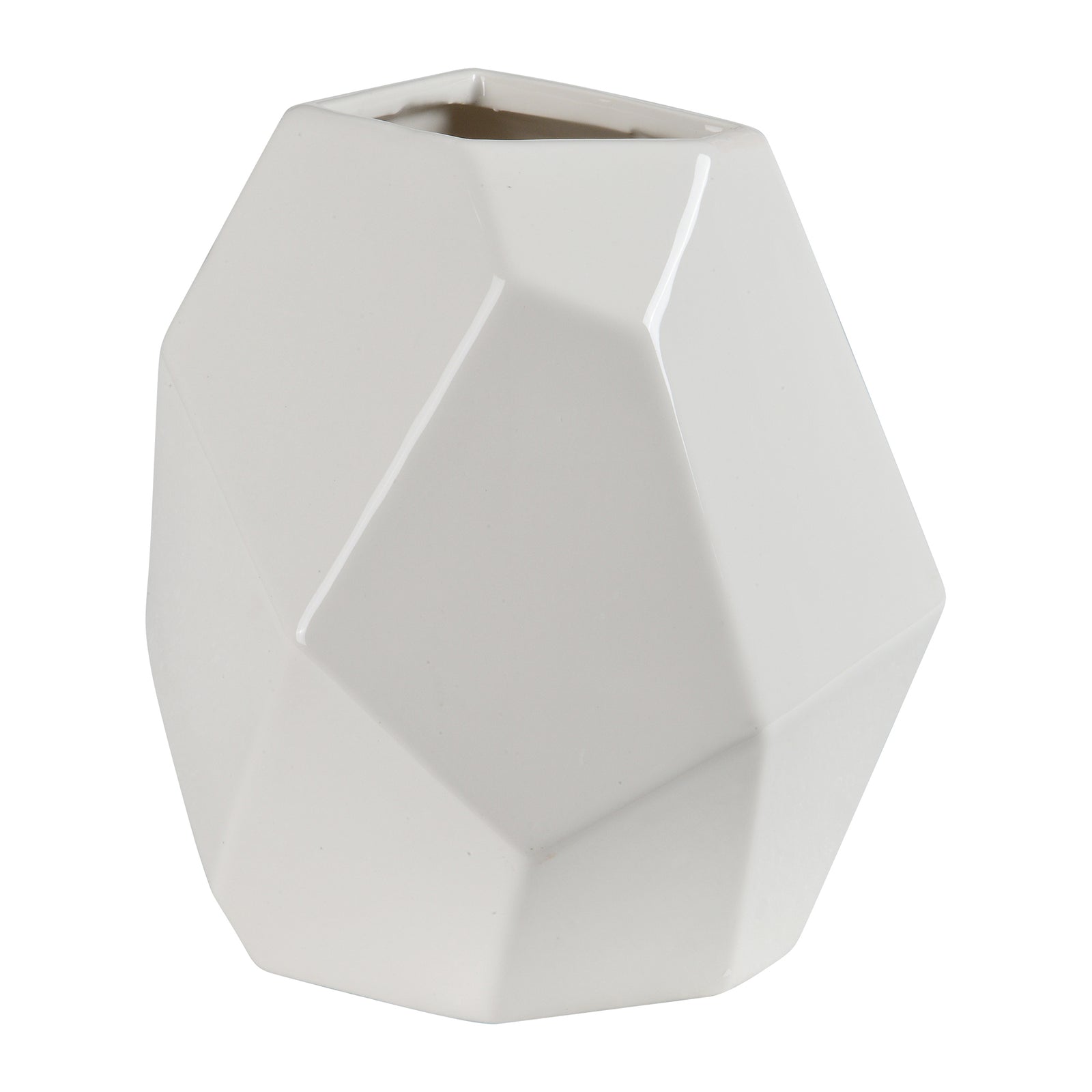 Martins Statue by Renwil, geometric white ceramic vase with a faceted design.