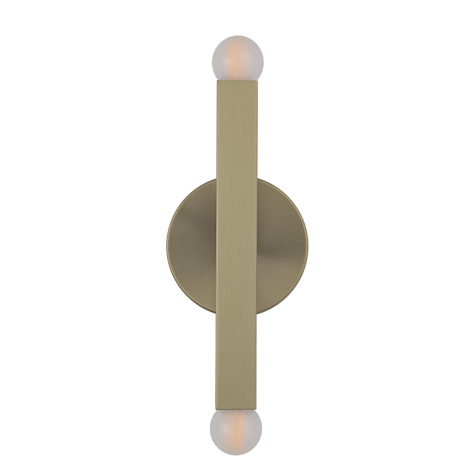 Kassie Wall Sconce in brushed brass finish with two globe lights and circular backplate