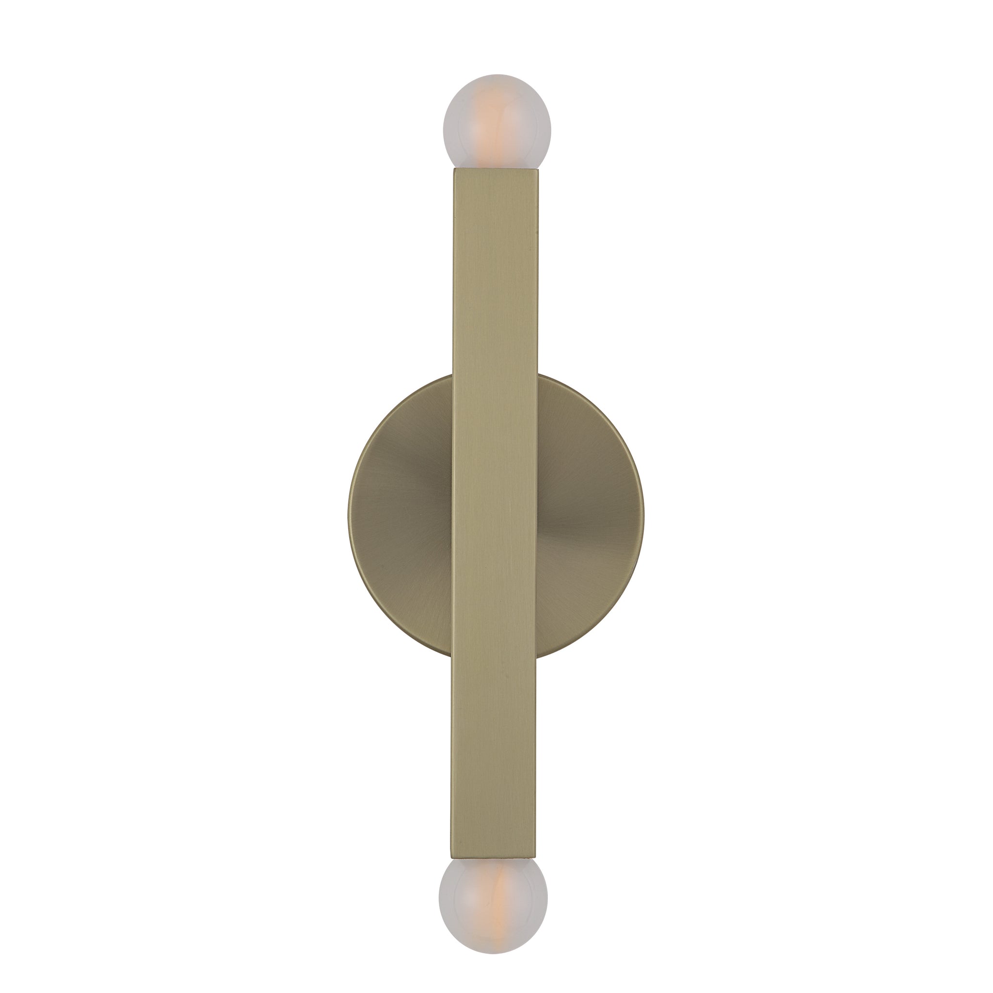 Kassie Wall Sconce in brushed brass finish with two globe lights and circular backplate