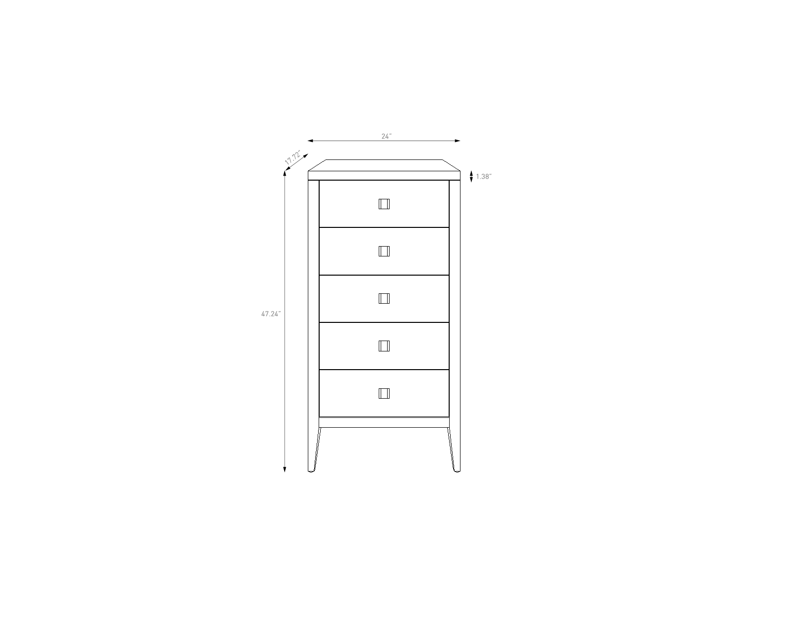 Wooden dresser with four drawers on a white background