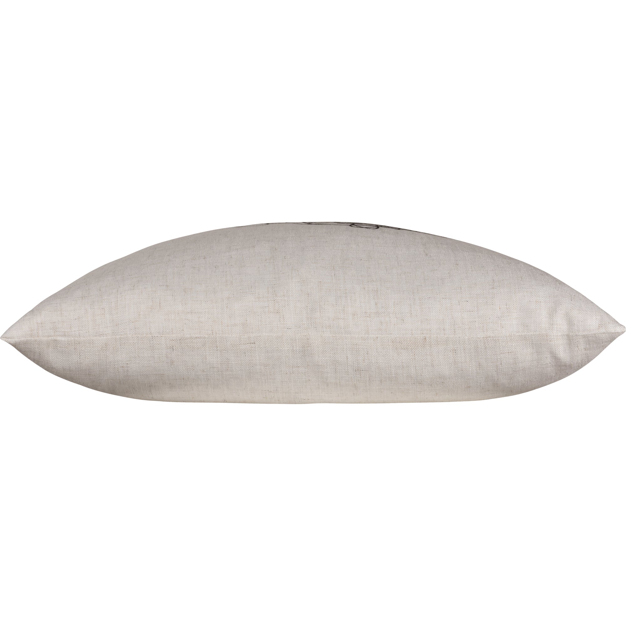 Side view of Knot Indoor Pillow displaying a smooth beige fabric finish