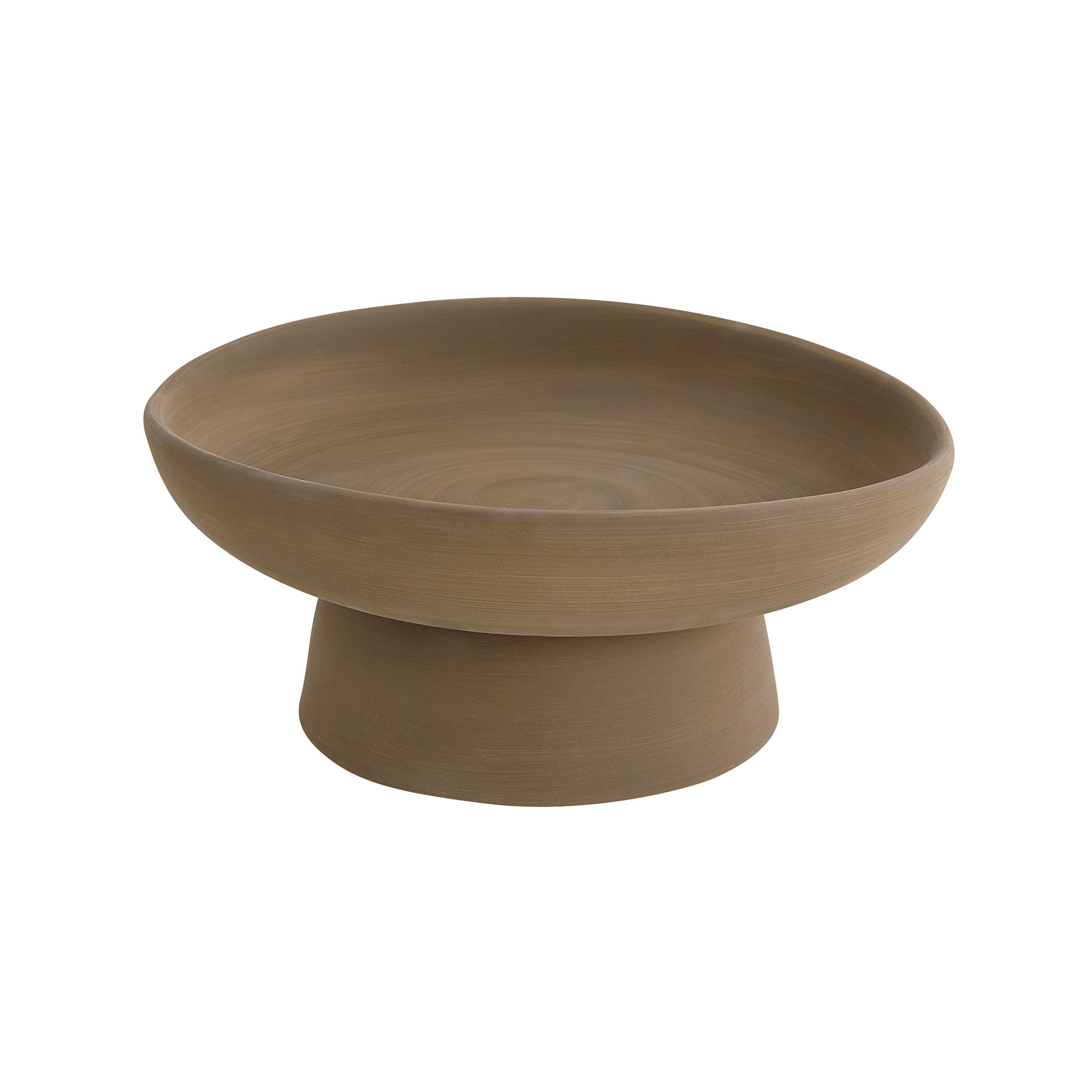 Blouin Vase by Renwil, front view of the round brown ceramic vase with a pedestal base.