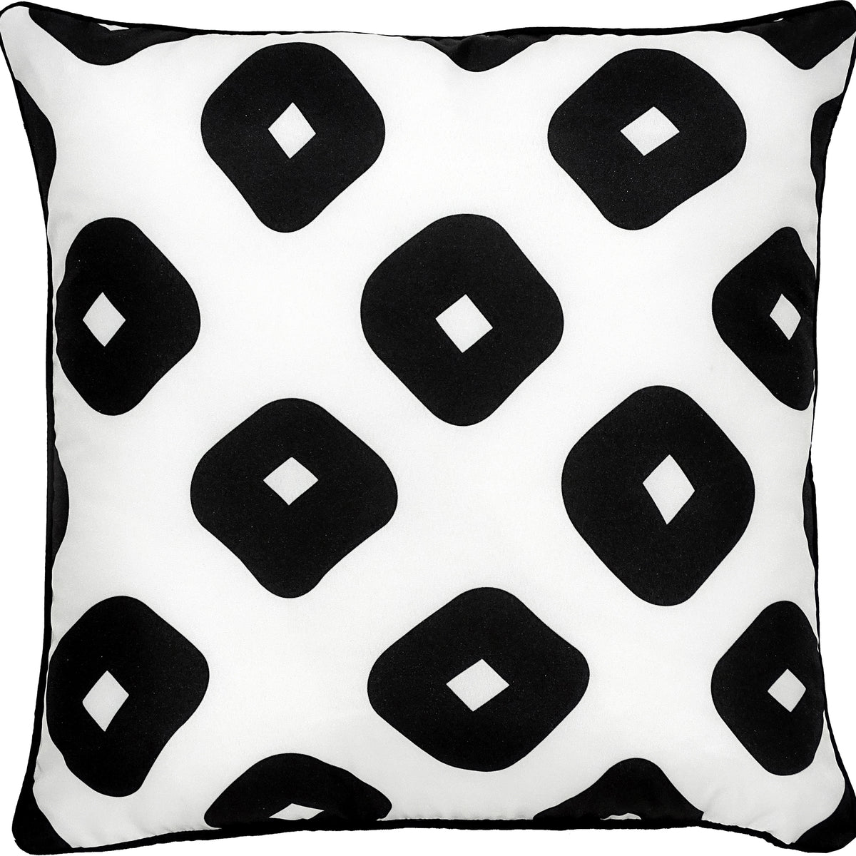 Grenton pillow featuring a black and white geometric pattern with diamonds.
