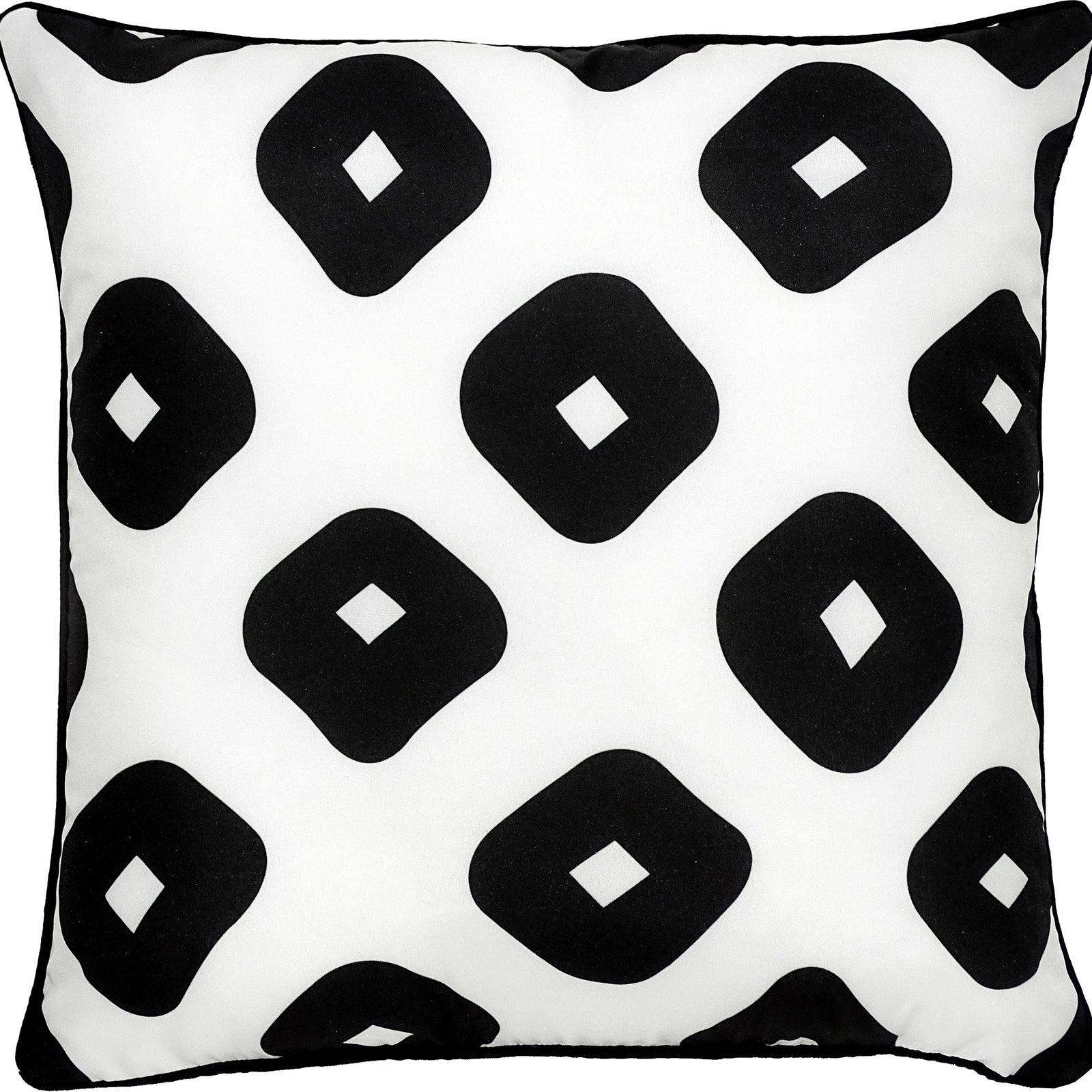 Grenton pillow featuring a black and white geometric pattern with diamonds.