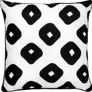 Grenton pillow featuring a black and white geometric pattern with diamonds.