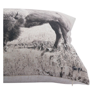 Close-up of Russ indoor pillow showcasing the buffalo print and textured fabric detail.