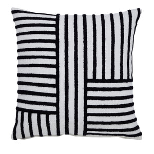 Stilo indoor pillow featuring a black and white striped pattern on a textured fabric.