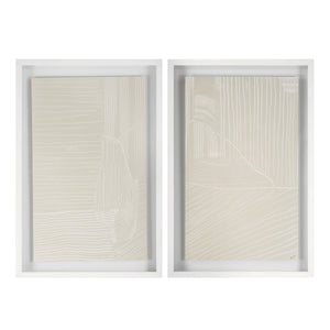 Marlon wall art featuring two beige framed pieces with abstract line patterns.