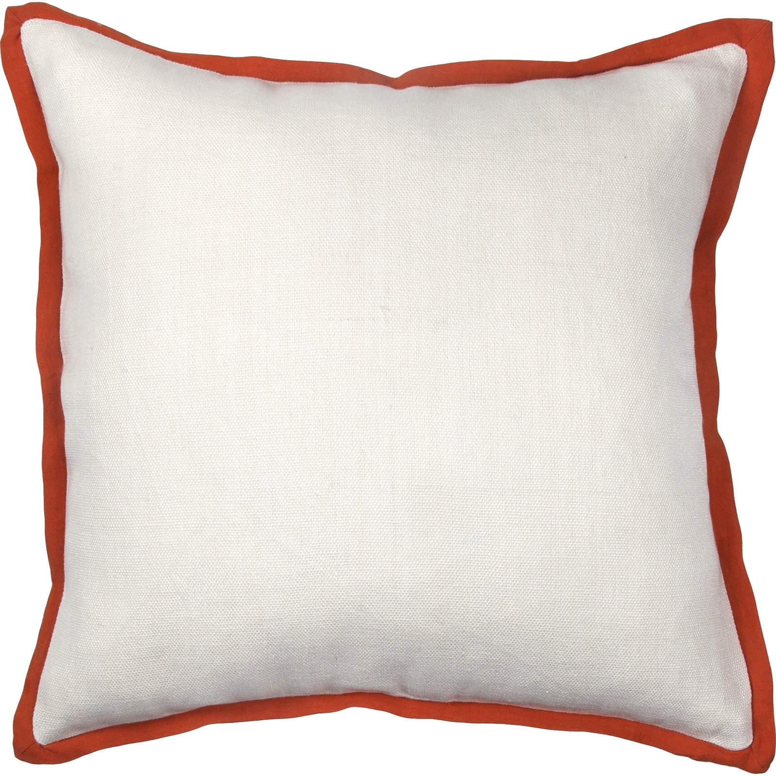 Elise Indoor Pillow with white fabric and orange trim, square shape, front view