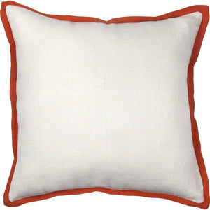 Elise Indoor Pillow with white fabric and orange trim, square shape, front view