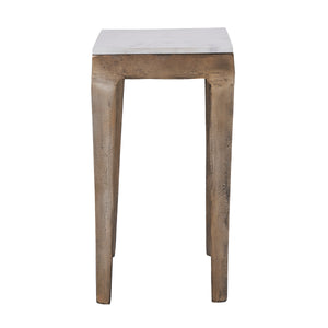 Abby Side Table with a white marble top and textured bronze legs, front view