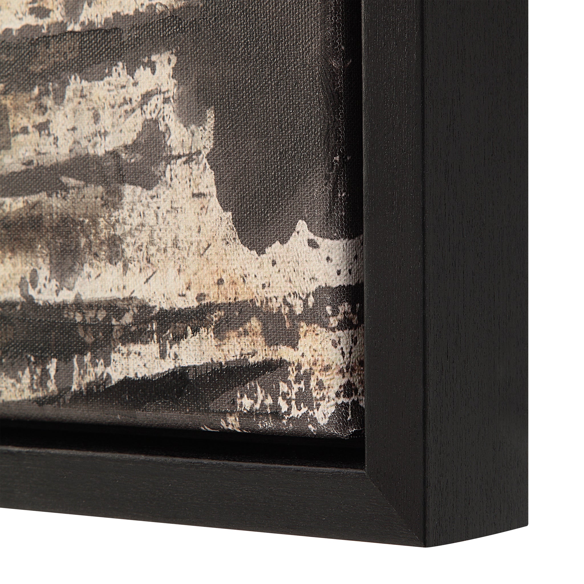 Spica canvas art featuring a textured black and white design with a black frame.