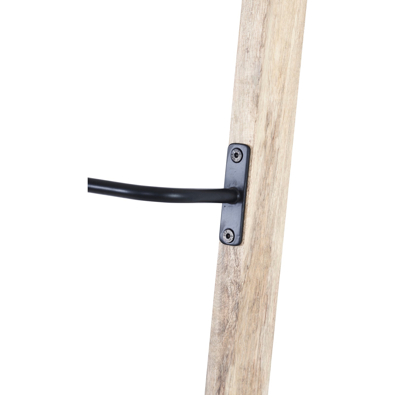 Marieta Blanket Ladder in natural wood with black metal accents, vertical view