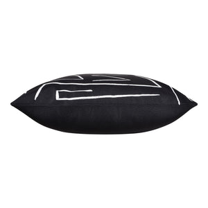 Ray Indoor Pillow in black with white lines, viewed from the side.