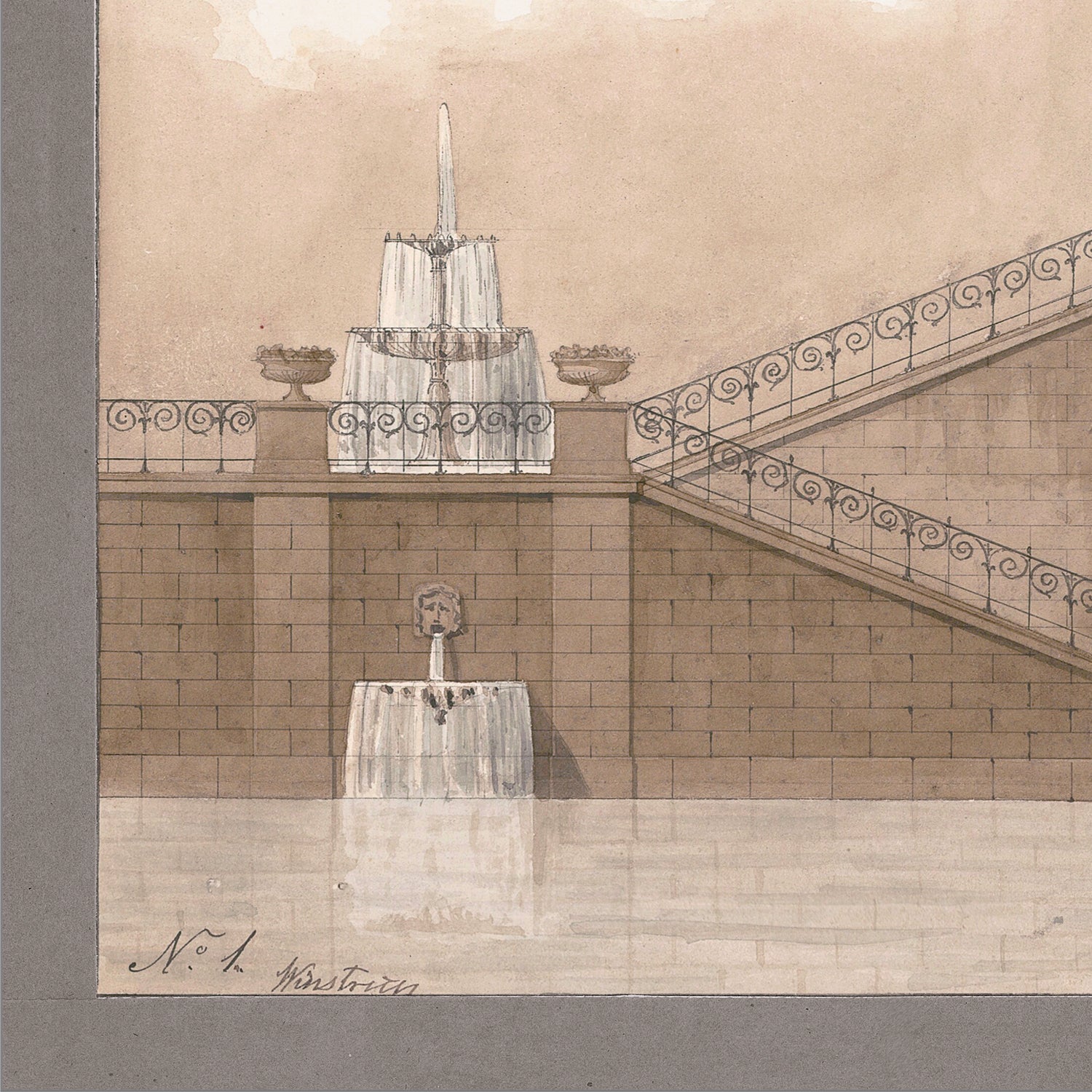 detail view of Italian Villa Facade l, C. 1838 luxury Artwork