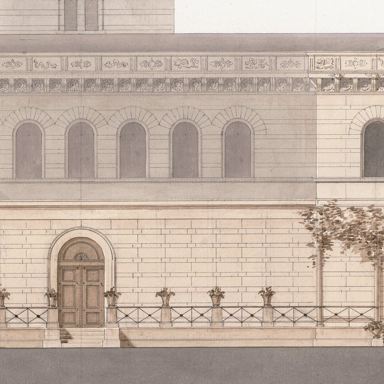 detail view of Italian Villa Facade ll, C. 1838 luxury Artwork