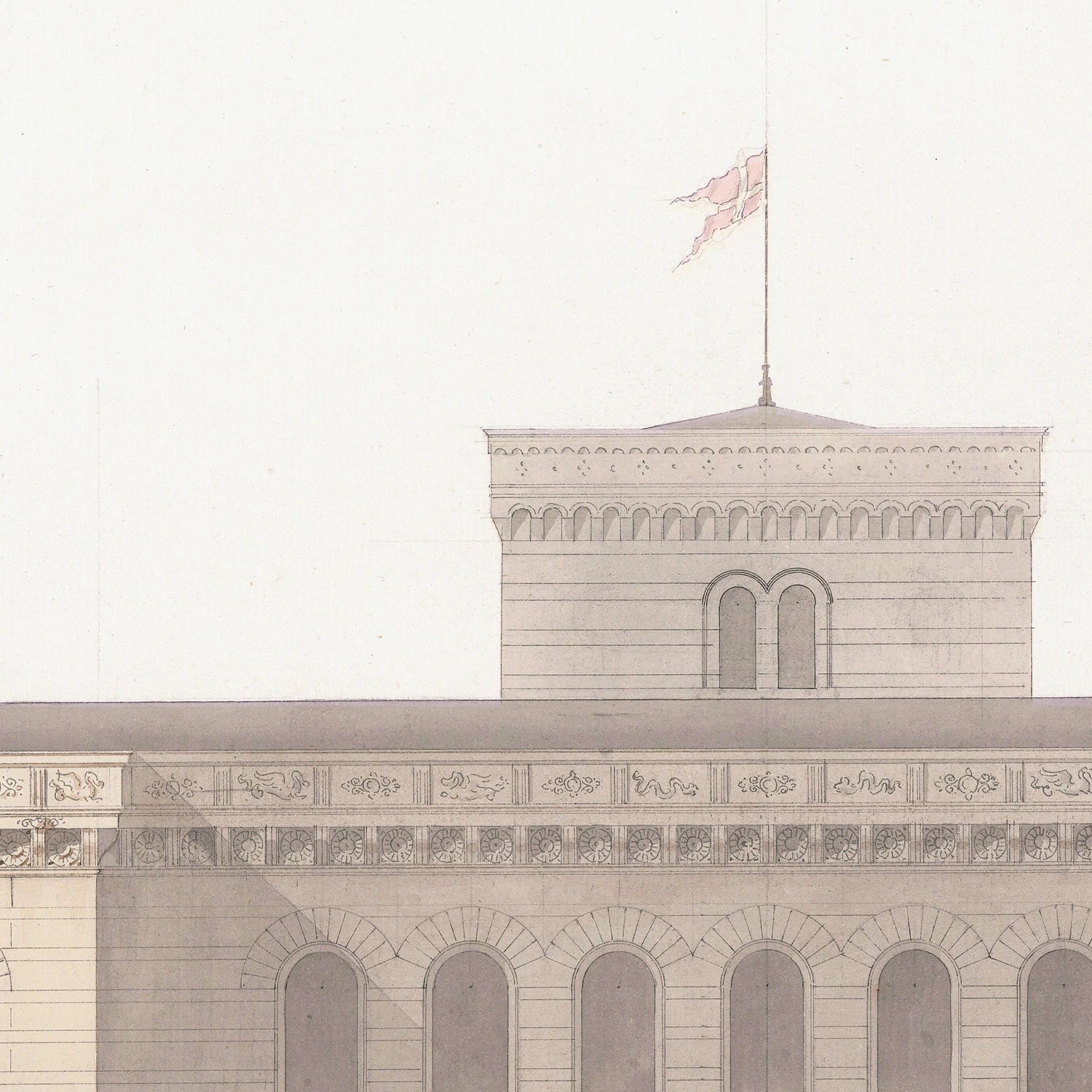 side view of Italian Villa Facade ll, C. 1838 luxury Artwork
