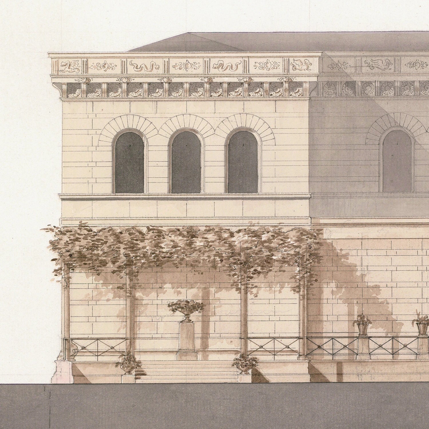 front view of Italian Villa Facade ll, C. 1838 luxury Artwork