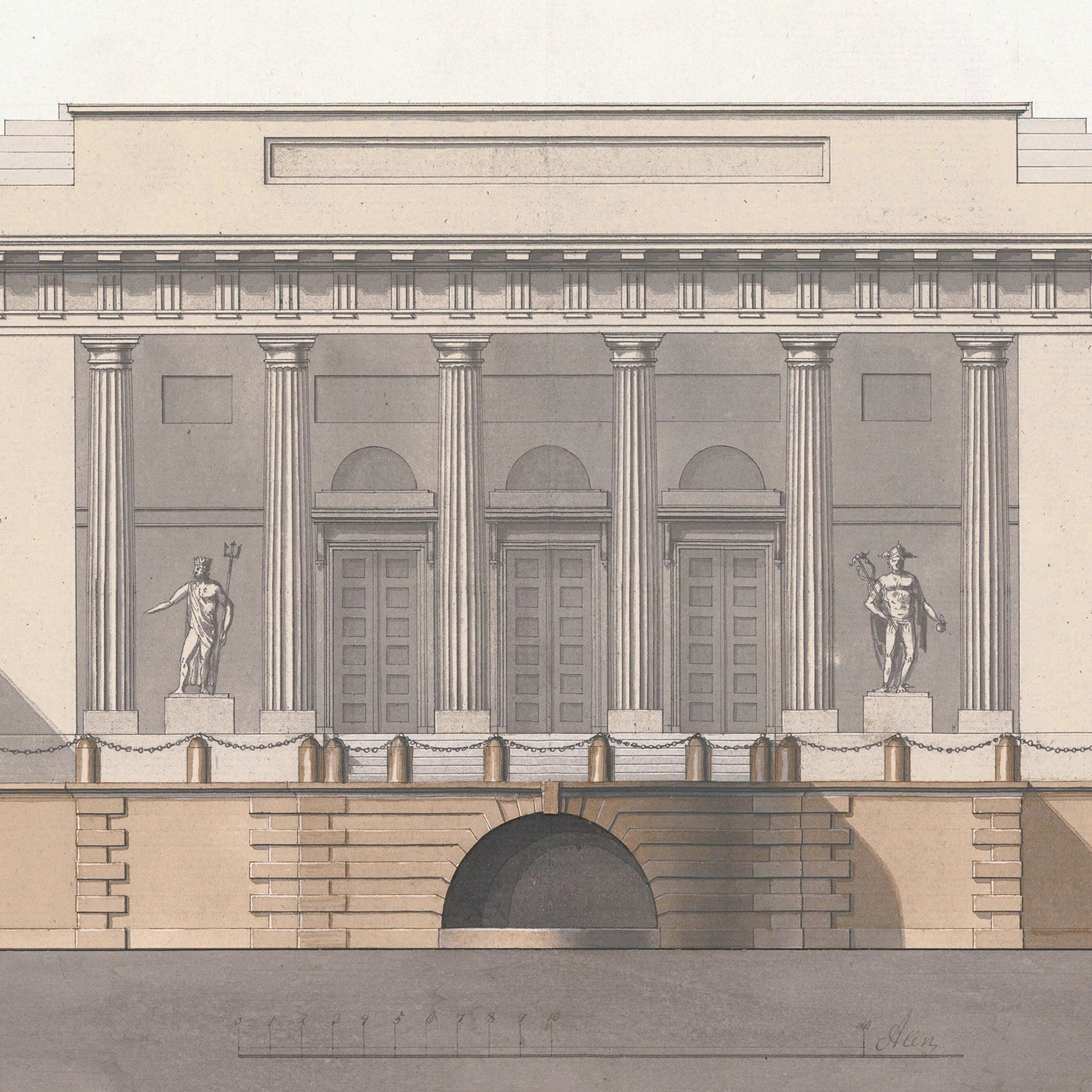 side view of Italian Villa Facade lll, C. 1838 luxury Artwork