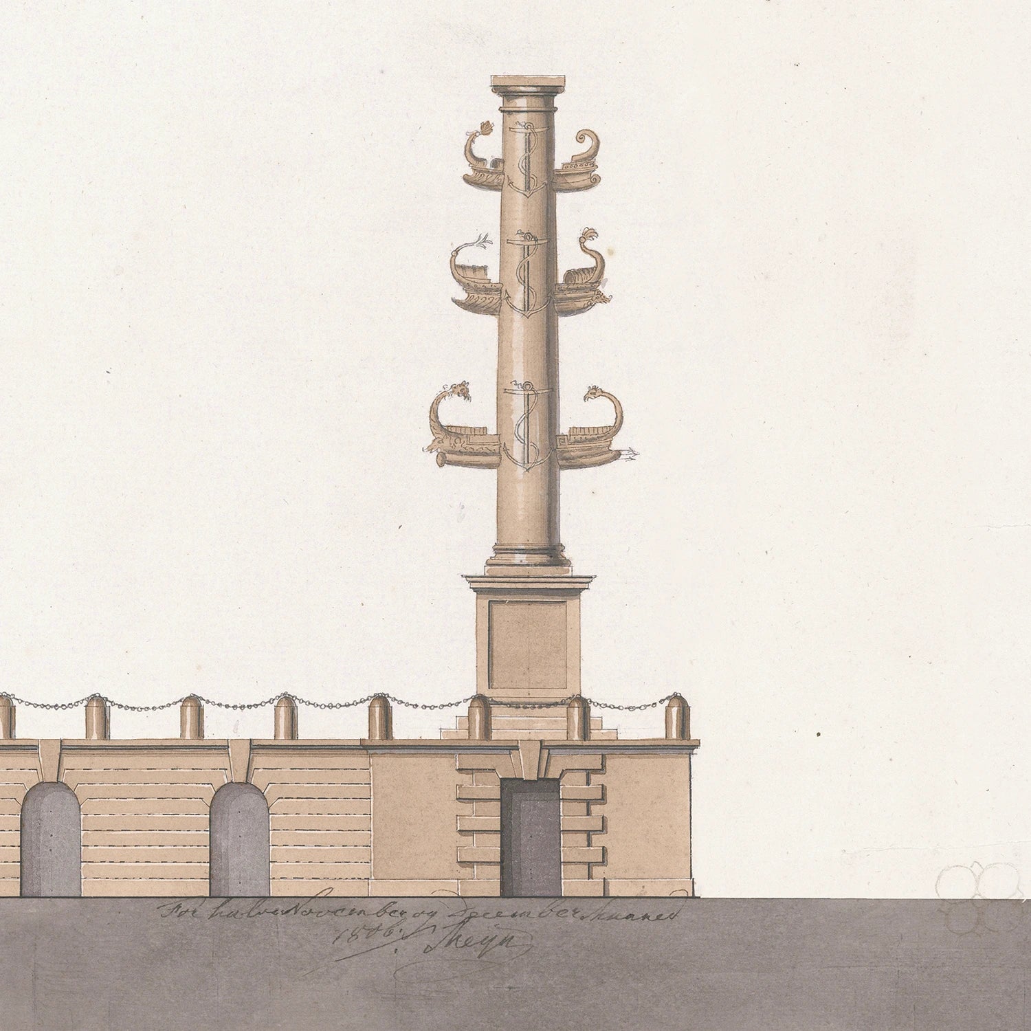 detail view of Italian Villa Facade lll, C. 1838 luxury Artwork