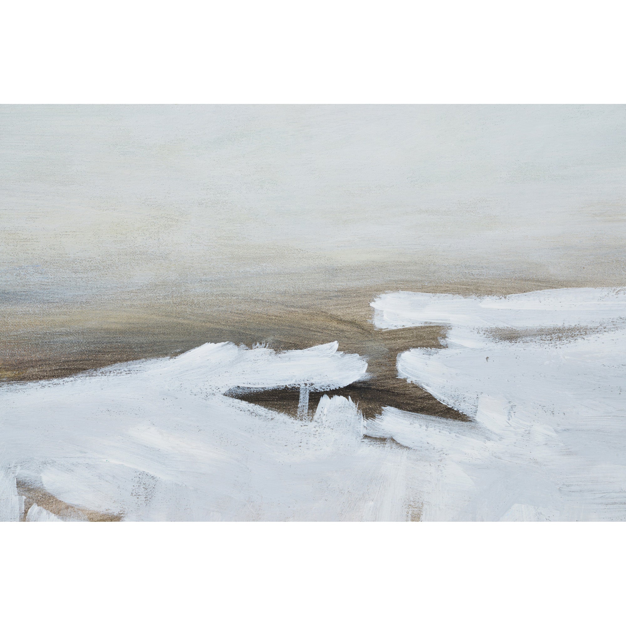 Close-up of Blanche canvas art highlighting white brush strokes over a beige background