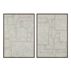 Caramelo wall art featuring two abstract panels in light gray with brown framing.