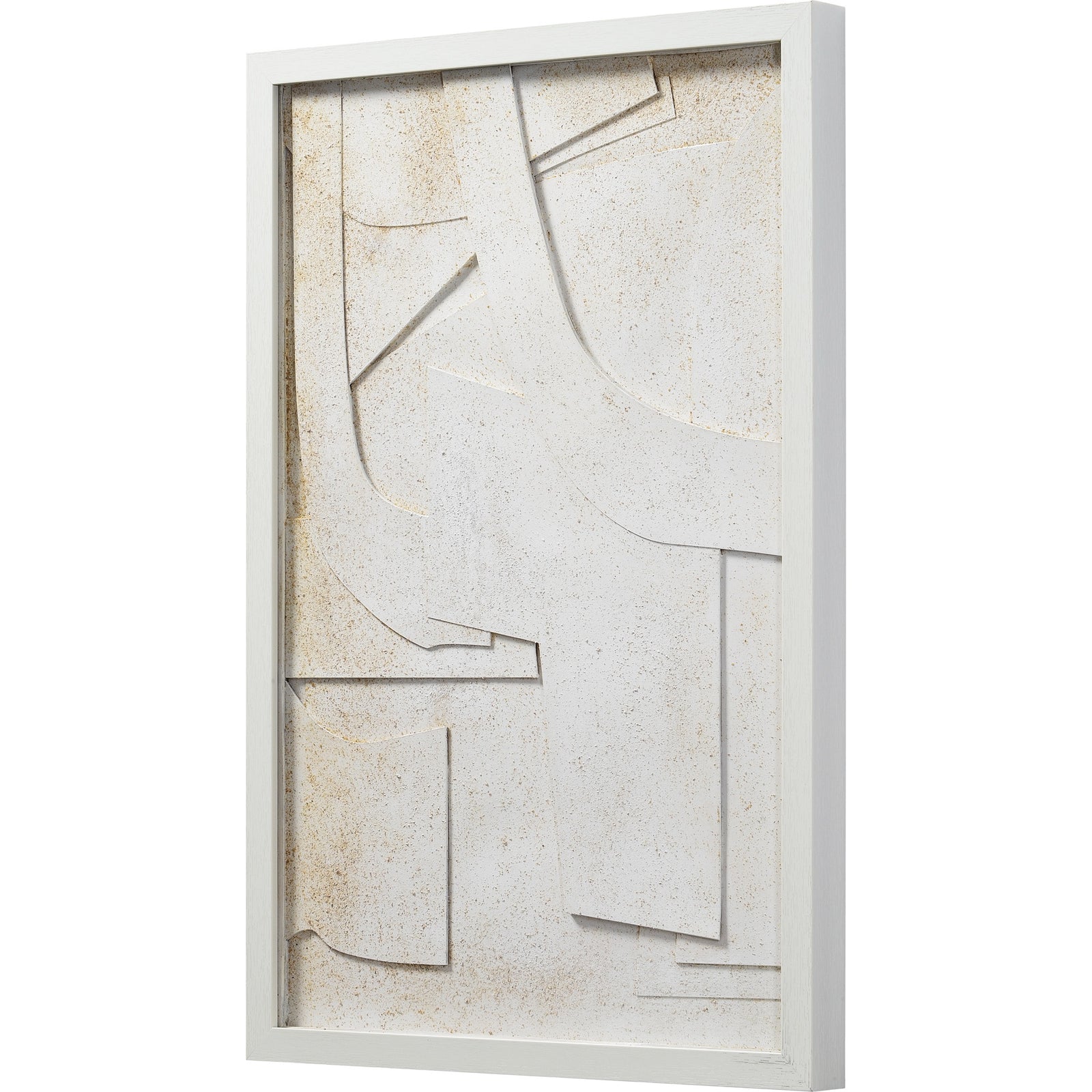 Pathfinder wall art featuring abstract white shapes with a textured finish in two frames.