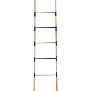 Marieta Blanket Ladder in natural wood with black metal accents, vertical view