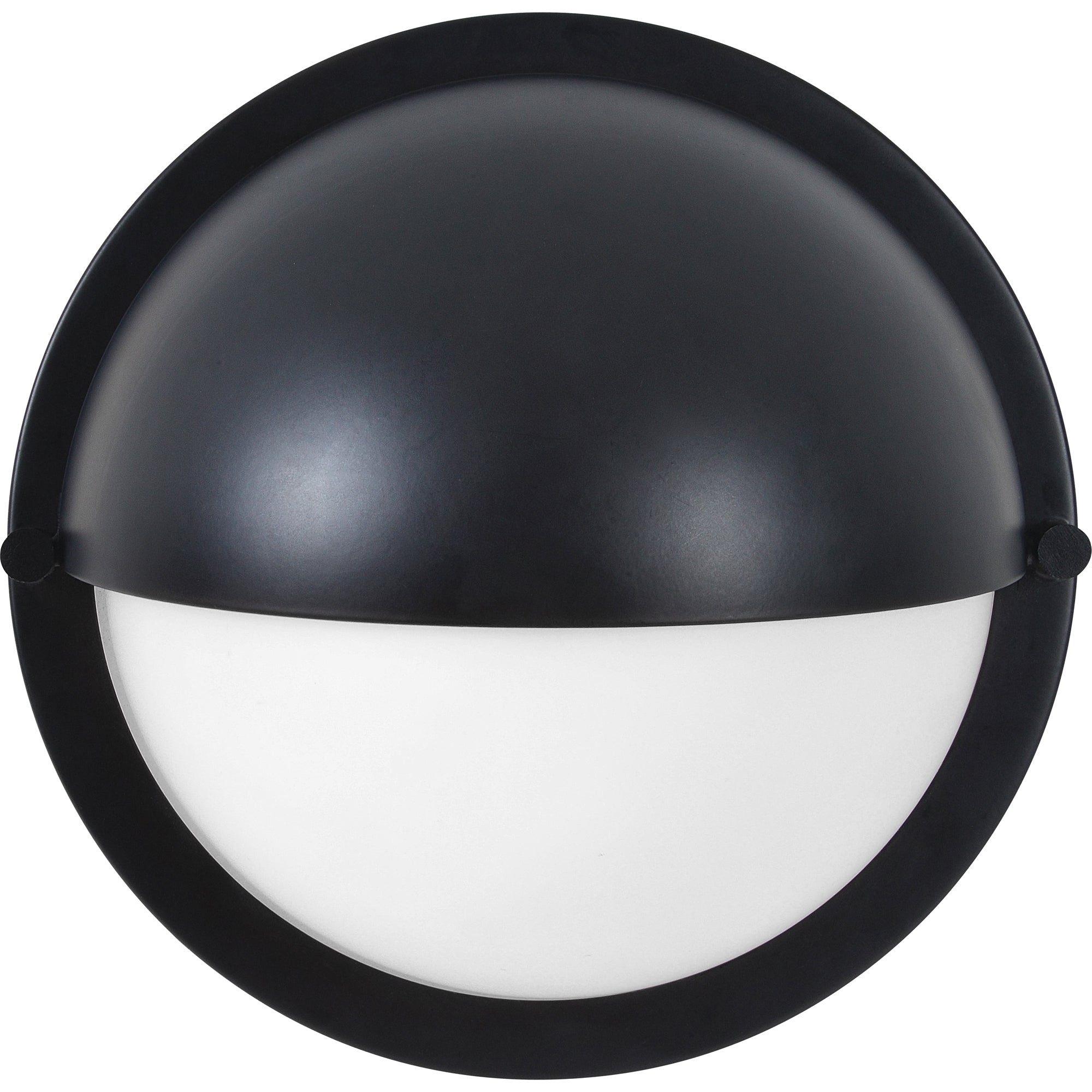 Raina Wall Sconce top view displaying a black half and white half round design