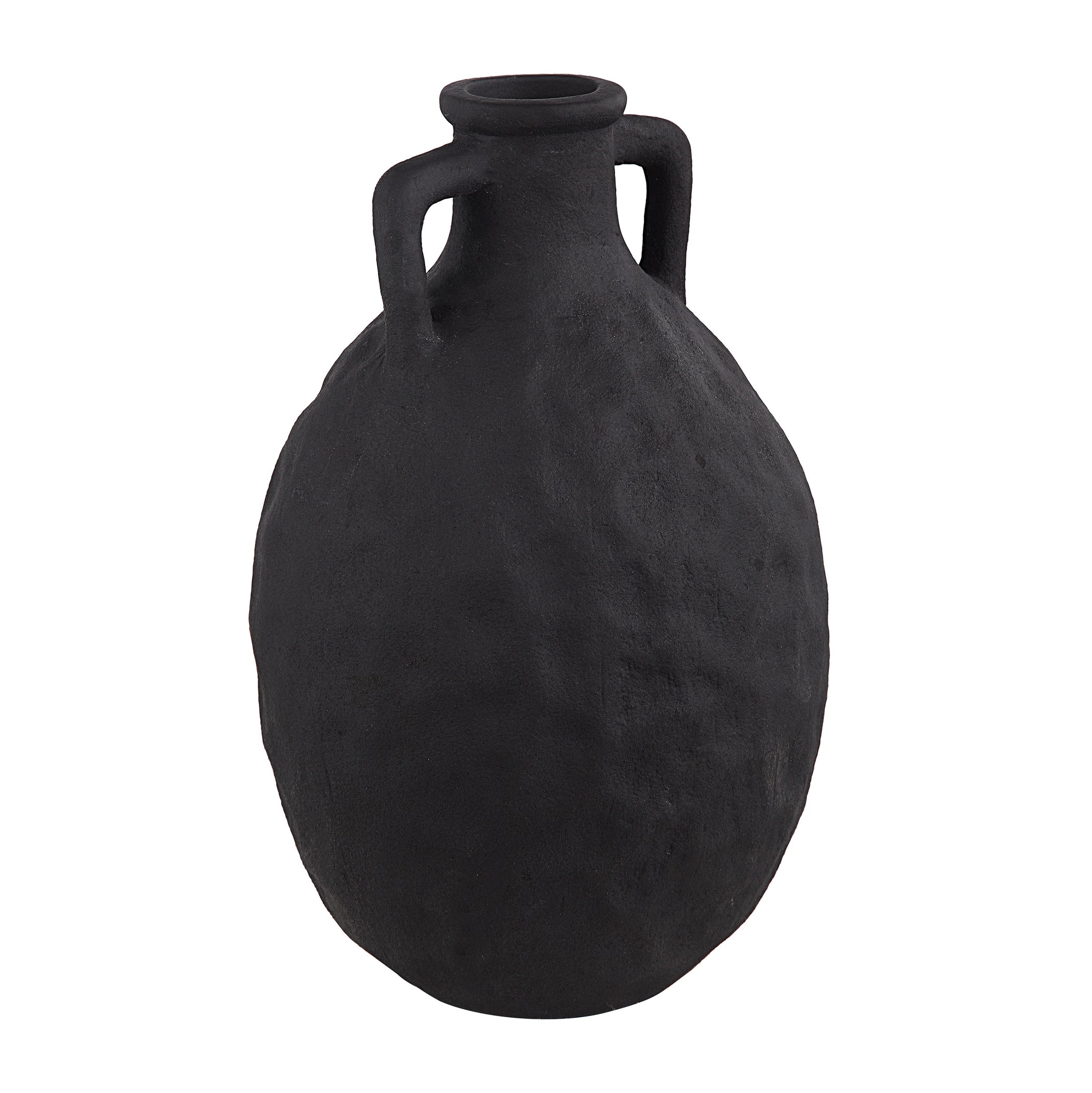 Fox Vase by Renwil, black ceramic vase featuring a rounded shape and two handles.