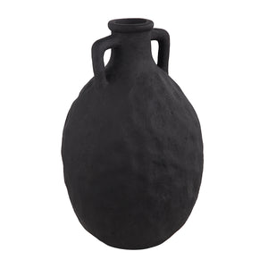 Fox Vase by Renwil, black ceramic vase featuring a rounded shape and two handles.