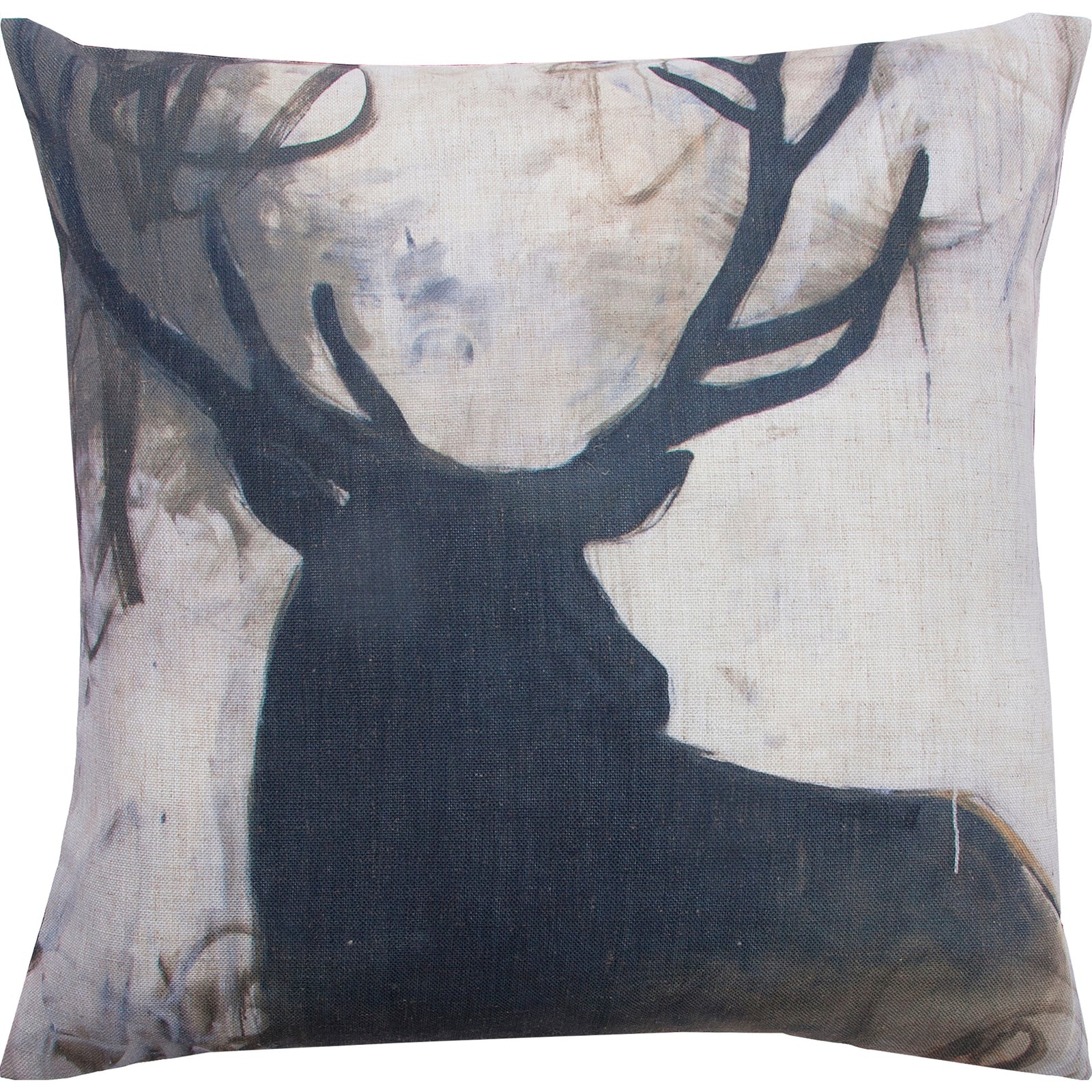 Percy indoor pillow featuring a silhouette of a deer with antlers on a textured background.