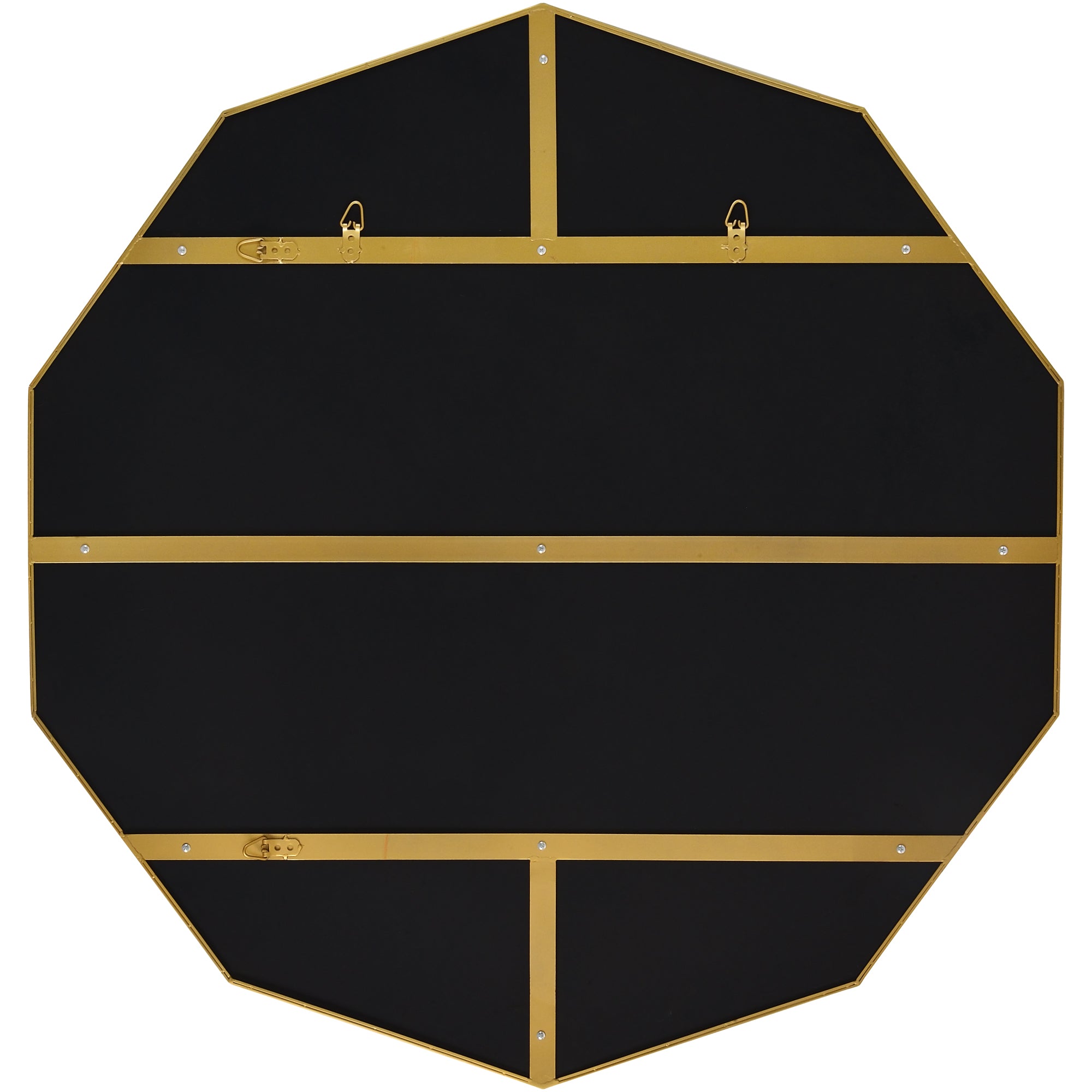 Back view of Cruz Wall Mirror showing its black backing and mounting hardware.