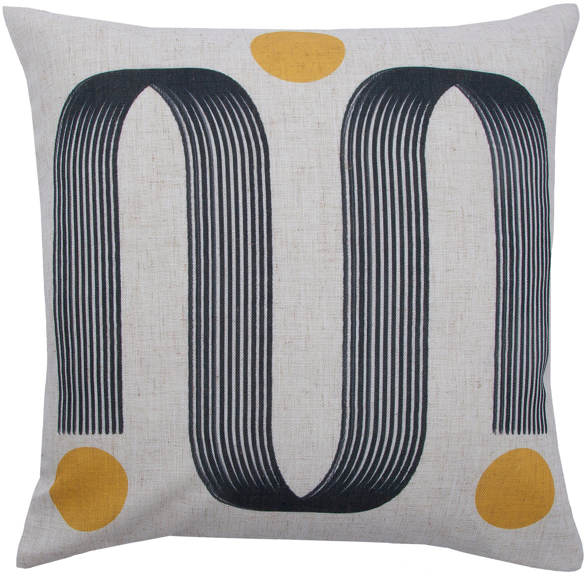 Turin Indoor Pillow featuring a black line pattern and yellow dots on a beige background.