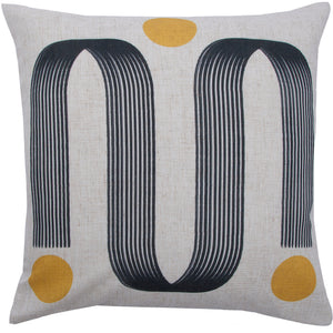 Turin Indoor Pillow featuring a black line pattern and yellow dots on a beige background.